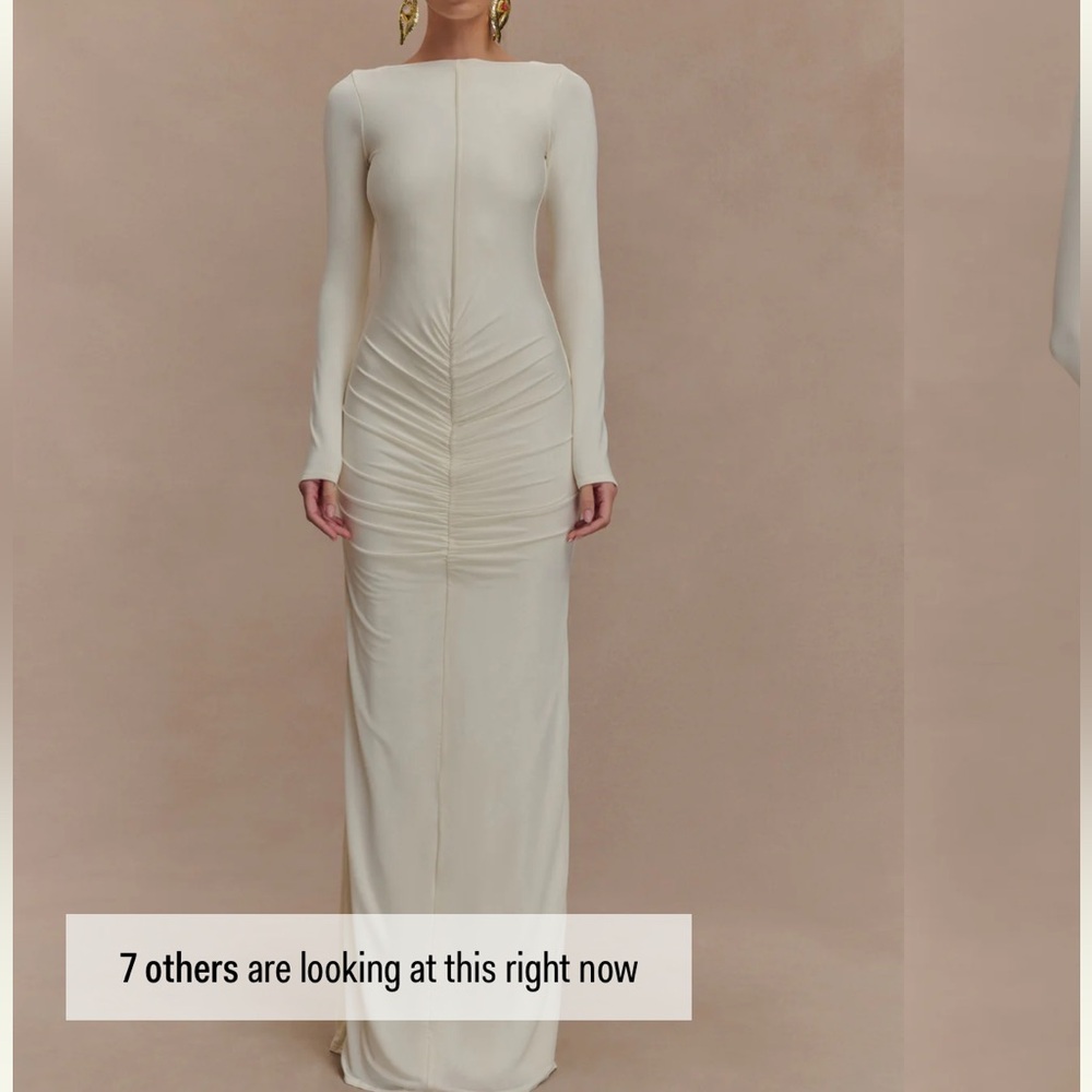 Meshki Long Sleeve Ruched Maxi Dress in Ivory